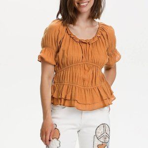 Cream Metina Blouse Gold Mustard Yellow Ruffles Size 34 (Size 4 US)